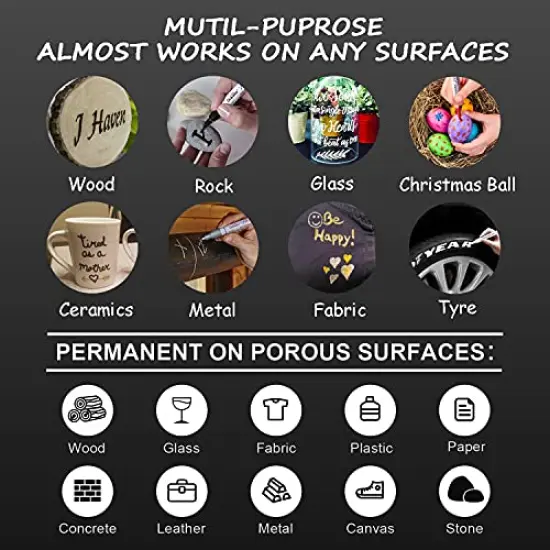 5 Colors - Waterproof Oil Based Marker Pens, Medium Tip, Quick Dry and Permanent Paint Pens Works on Rock, Wood, Fabric, Plastic, Glass, Mugs, Stone Painting, Metal {3}