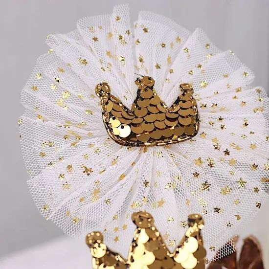 9 Gold and White Mini Sequin Crown CAKE TOPPER {3}