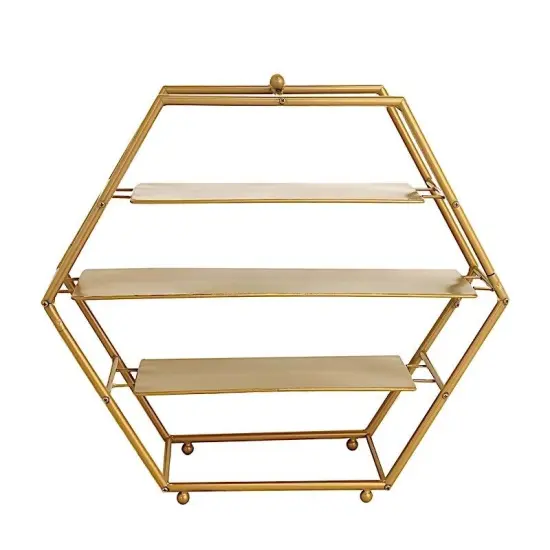 21" Gold 3 Tier Metal Hexagonal CUPCAKE HOLDER DISPLAY STAND {1}