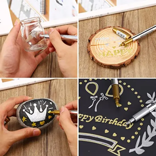 8 Pieces Gold and Silver Marker Metallic, Fine Point Gold and Silver Markers Permanent Metallic for Artist Illustration, Crafts, Gift Card Making, Scrapbooking, Fabric, DIY Photo Album, {4}