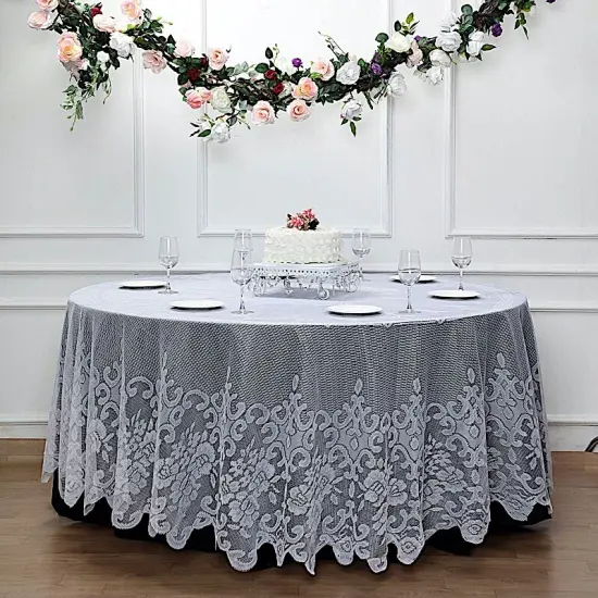 120-Inch Premium Lace Round Tablecloth White {1}