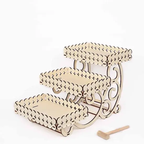22 in Natural 3 Tier Laser Cut Rectangle Wooden Cupcake Dessert Stand {1}