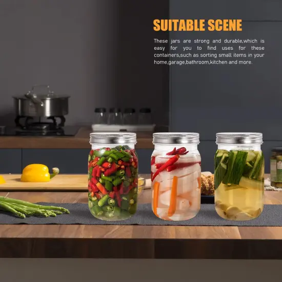 6 Pieces 16 Ounce Clear Plastic Mason Jars Containers With Screw Sealing Metal Tinplate Lids,Refillable Empty PET Plastic Slime Candy Storage Jars Containers for Home Kitchen Art Craft {6}