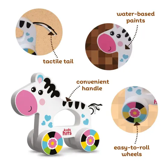 Kids Hits: Colorful Wooden Push & Pull Toy Pull-Along Zebra - A Fun Companion for Toddler Exploration! {4}