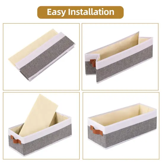 Small Storage Basket 1-Pack,Foldable Open Storage Bins, Storage Boxes with Handles, Fabric Storage Containers (White&Gray,15x6x5in {3}