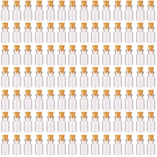 100 Pieces 1ml Small Mini Glass Bottles Jars with Cork Stoppers Tiny Vials for DIY Art Crafts Wedding Favors {2}