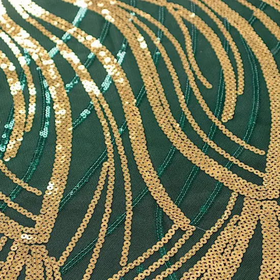 12x108 in Mesh Wavy Embroidered Sequins Table Runner Hunter green gold {7}