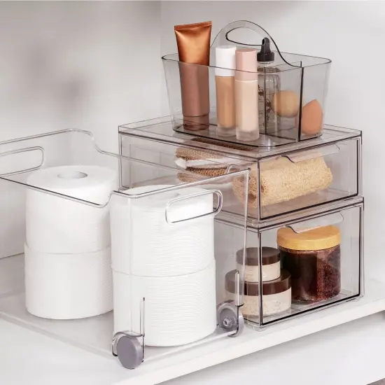 mDesign Plastic Kitchen Storage Bin, Rolling Wheels/Handles {2}