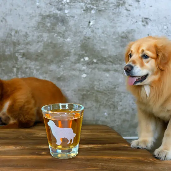 2oz Golden Retriever dog puppy Shot Glass {7}