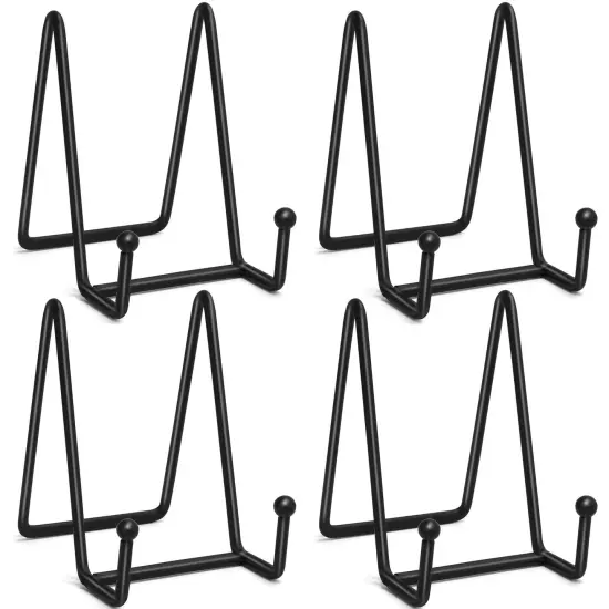 Ouskr Plate Stands for Display, 4 Pcs 4-1/4 Inch Plate Holder Display Stand, Metal Iron Picture Frame Holders Stand for Book Photo Small Easels Plaque Dish Art Tabletop Decorative Black {1}