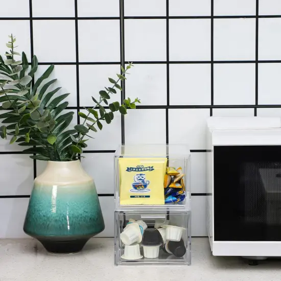 2 Pieces Stackable Makeup Organizer Storage Drawers 4.5'' Tall Acrylic Cosmetic Display Case Clear Bathroom Plastic Storage Bins For Vanity,Under Cabinets,Pantry Organization and Storage {4}