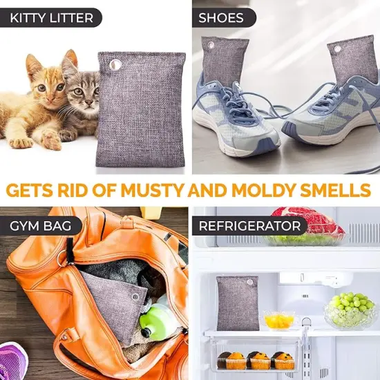 Activated Charcoal Odor Absorber 10x3.5oz w Hooks. Nature Fresh Bamboo Charcoal Air Purifying Bag Home Closet Air Freshener Deodorizer Odor EliRAHEEVtor | RAHEEV&reg; {6}