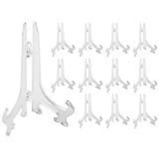 5" Clear Plastic Easels or Stand/Plate Holders to Display Pictures or Other Items at Weddings, Home Decoration, Birthdays, Tables (12) {1}