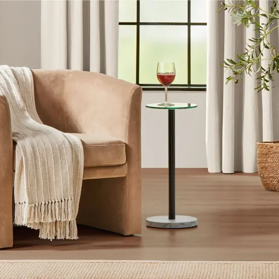 mDesign Metal/Glass Top Round Accent Side/End Drink Table Furniture {2}