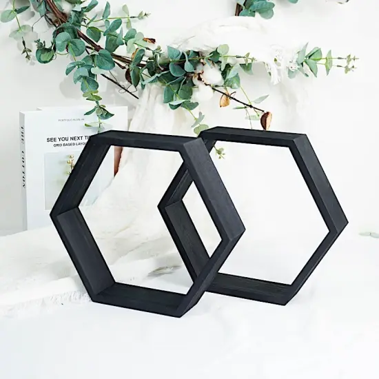 Hexagon Wood Geometric Wall Shelves: Wedding Decor Black {1}