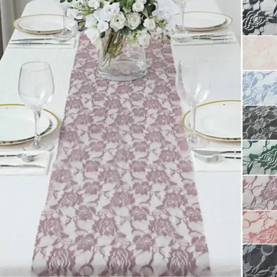 12x108 in Rose Floral Lace TABLE RUNNER Dusty blue {2}