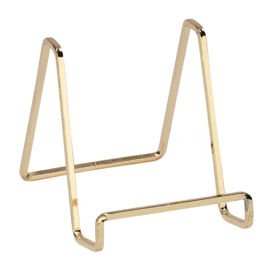 TRIPAR Square Metal Wire Stand, Brass Finish (4-Inch Depth) - Tabletop Easel Display - Handcrafted Edge Design For Sleek & Modern Look - Perfect for Books, Plates, Photos & More {1}