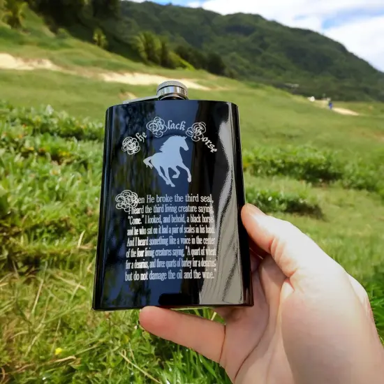 8oz BLACK The Black Horse Four Horsemen of the Apocalypse Flask {2}