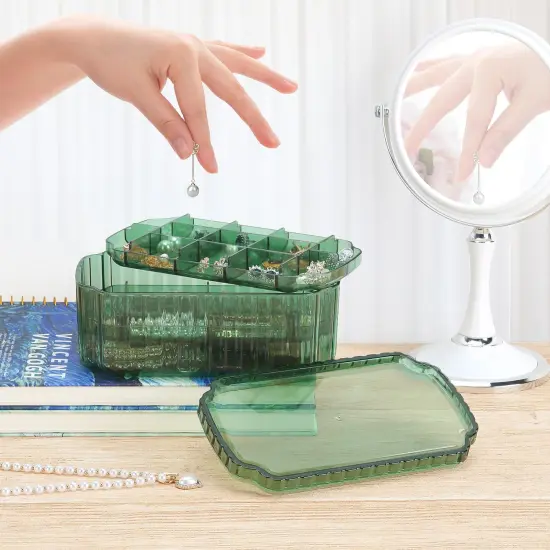 3 Layer Jewelry Organizer Box for Earrings, Rings, Necklaces, Bracelets, Clear Plastic Bead Storage Containers for Crafts (Green) {3}