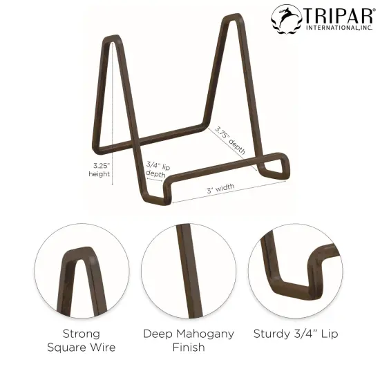 Square Metal Wire Stand, Mahogany Finish (3-Inch Depth) Tabletop Easel Sleek & Modern Look - Perfect for Books, Plates, Photos & More {1}