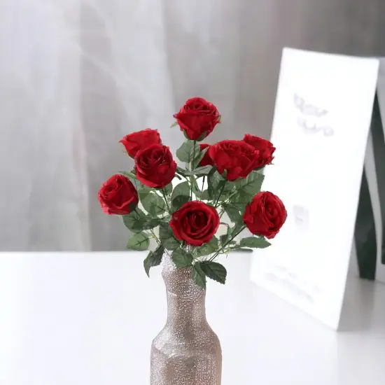 12-Pack: Red Rose Bush with 9 Silk Flowers & Foliage, Floral Home by Artificial Flowers {3}