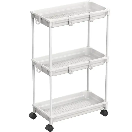 Standard 3-Tier Slim Rolling Storage Cart, White {2}