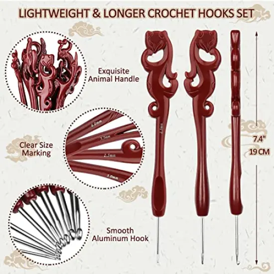 Crochet Kit Animals Crochet Hooks, 7.4'' Aluminum Crochet Needles for Crocheting, Crochet Hook Set Ergonomic Knitting Hooks for Crochet Yarn Craft, Crochet Set Premium Knitting Crochet Supplies {6}