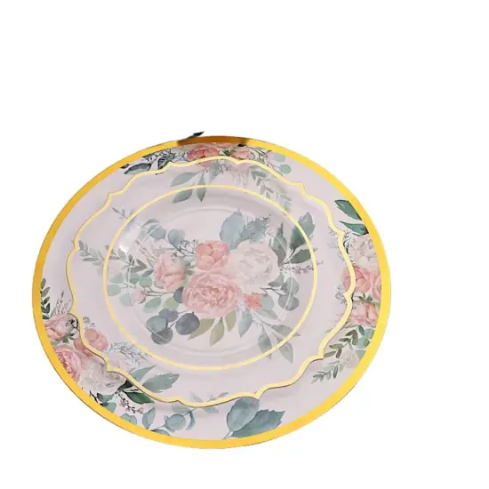 6 Floral Design Disposable Paper Charger Plates Gold {6}