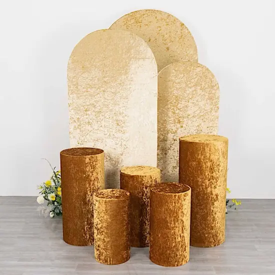 5 Cylinder Pedestal Crushed Velvet Display STAND COVERS Gold {1}