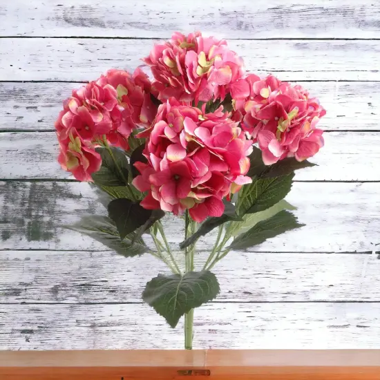 UV Fuchsia Hydrangea Bush with 7 Silk Flowers & Leaves by Floral Home&reg; {5}