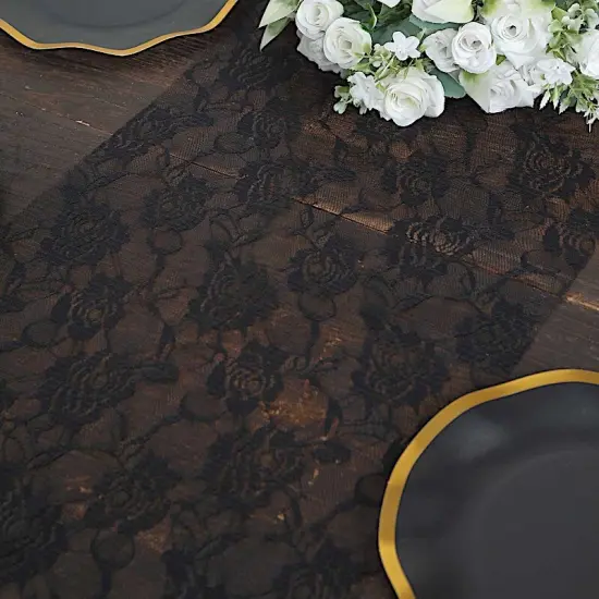 12x108 in Rose Floral Lace TABLE RUNNER Hunter green {3}