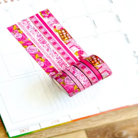 Valentine's Day Pink Romantic Date Night Anniversary Roses Washi Tape Set February 2024 - W102 {6}