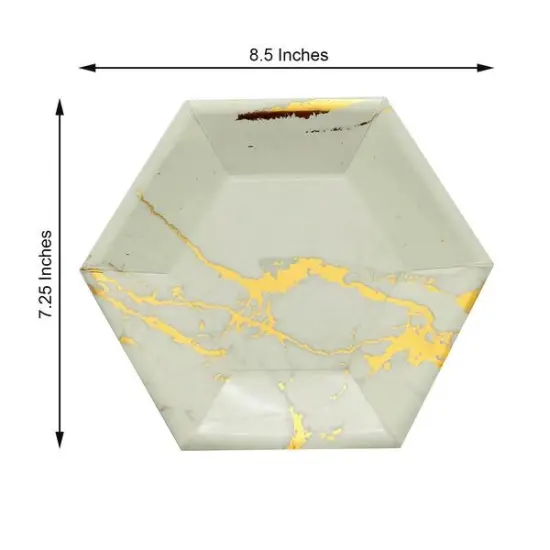 8.5 in Hexagon Marble Design Disposable Paper Salad Plates {6}