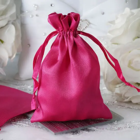 60 pcs 4x6 Satin Favor Drawstring Bags Fuchsia {3}