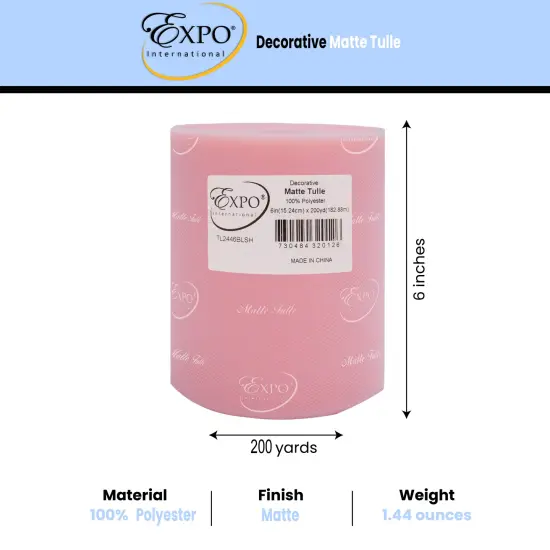 Decorative Matte Tulle Spool of 6 Inch X 200 yards Light Pink {4}