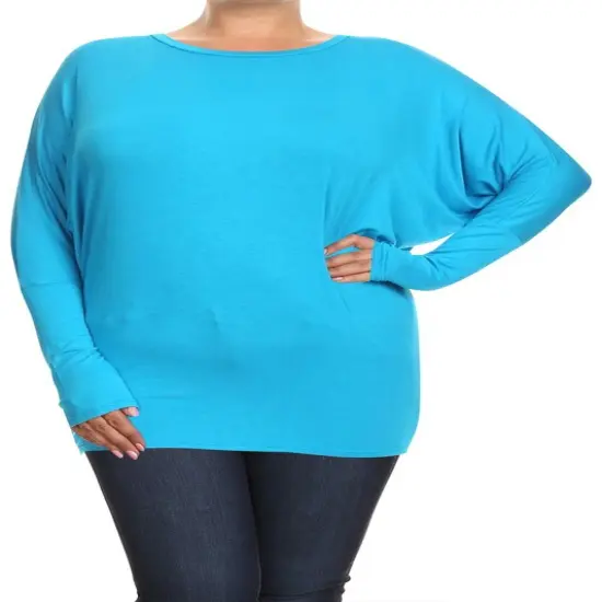 Plus Solid Jersey Knit Dolman Top Long Sleeves | RADYAN&reg; Baby blue {4}