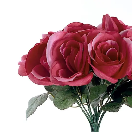 12-Inch Velvet Roses Artificial Flower Bouquet Fuschsia {1}