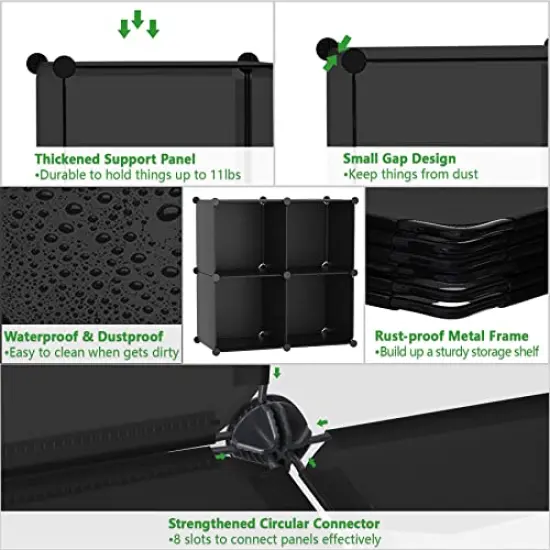 Cube Storage Organizer, 4-Cube Shelves Units, Closet Cabinet, DIY Plastic Modular Book Shelf, Ideal for Bedroom, Living Room, Office, 24.8" L x 12.4" W x 24.8" H Black SHS04A {6}
