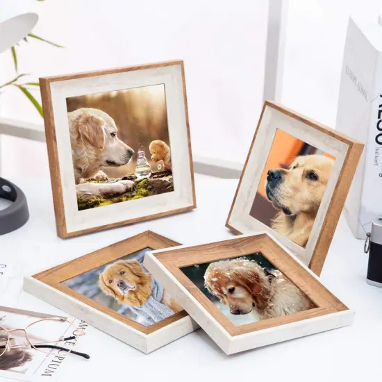 UILB Wooden 5x5 Square Picture Frames with Acrylic -Set of 2- Wall Mount & Table top Display Photo Frames Decor, Great for Baby Pictures, Weddings, Portraits,Christmas gifts {6}