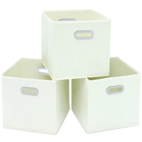 3 Pieces Fabric Storage Bins Cubes Baskets Containers-(11X11X11) with Dual Handles Cube Storage Organizer Bins for Shelf Closet, Bedroom Organizers, Foldable (Creamy- White ) {2}