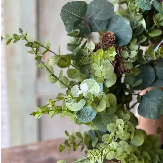 24" Faux Silver Dollar Eucalyptus Wreath - Christmas Holiday Elegant Door Decoration - Holiday Tree {2}