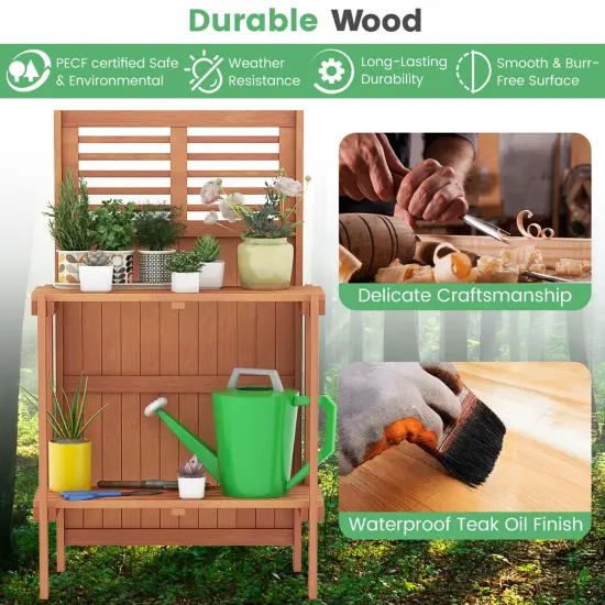 Costway Wood Potting Bench Waterproof Garden Table with 2-Tier Open Storage Shelf {6}