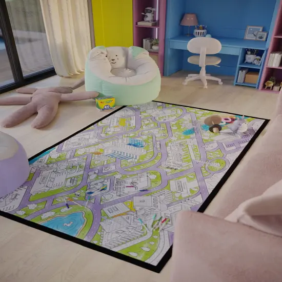 City Theme Kid's Coloring Page Washable Poster Rug Reusable Learning Activity & Room Decor Birthday Gift For Preschool Kindergarten Toddler {1}