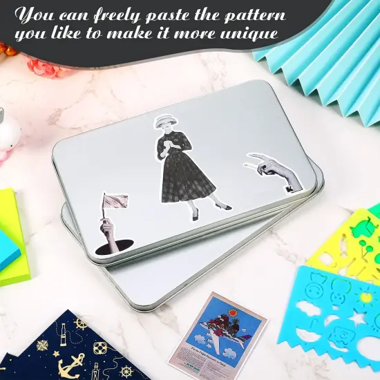 2 Pieces Metal Rectangular Tin Metal Hinged Lid Tin Metal Empty Box Container Silver Rectangular Storage Tin Box with Lid for Watercolor Jewelry Makeup Pill Candy Craft Organize (2 Pieces) {4}