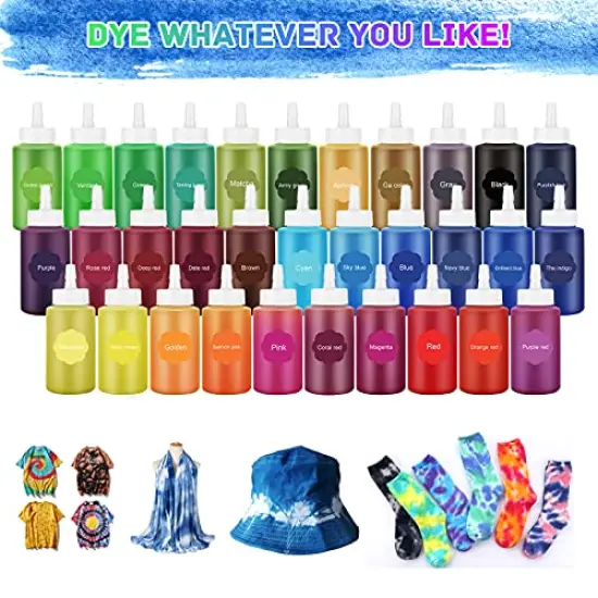32 Color Tie Dye Kit, Fabric Dye Art Kit for Kids, Adults and Partues with Rubber Bands, Gloves, Plastic Film and Table Covers {3}