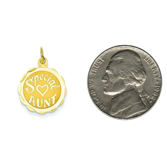 14K Yellow Gold Special Aunt Heart Disc Charm Jewelry 23mm x 14mm {2}
