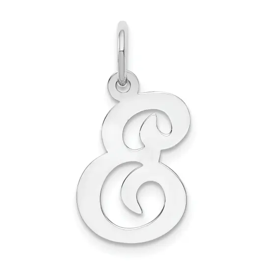 14K White Gold Polished Fancy Initial Letter E Charm Jewerly 20mm x 11mm {1}