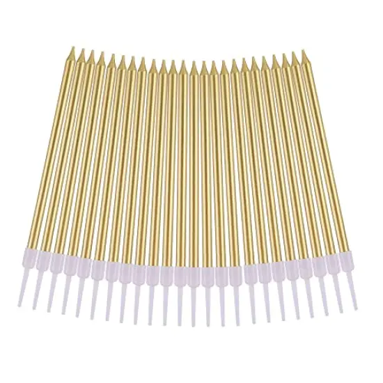 24-Count Gold Long Thin Metallic Birthday Candles, Cake Candles, Birthday Parties, Wedding Decorations, Party Candles, Cake Decorations {6}