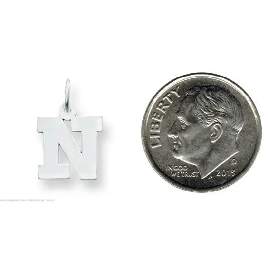 14K White Gold Small Block Intial Letter N Charm Jewerly 18mm x 10mm {2}