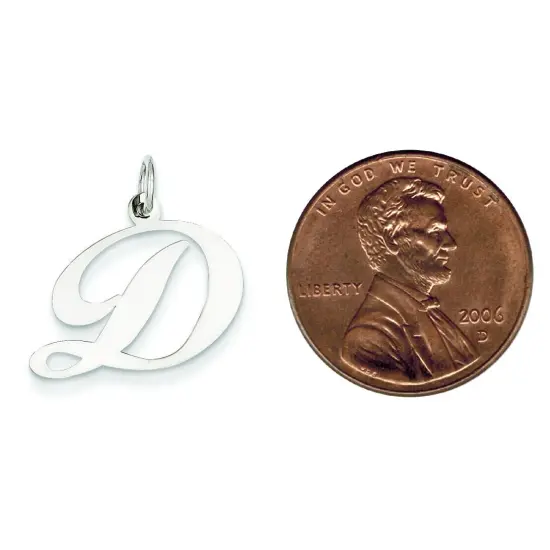 14K White Gold Medium Fancy Script Initial D Charm Jewerly 20mm x 19mm {2}